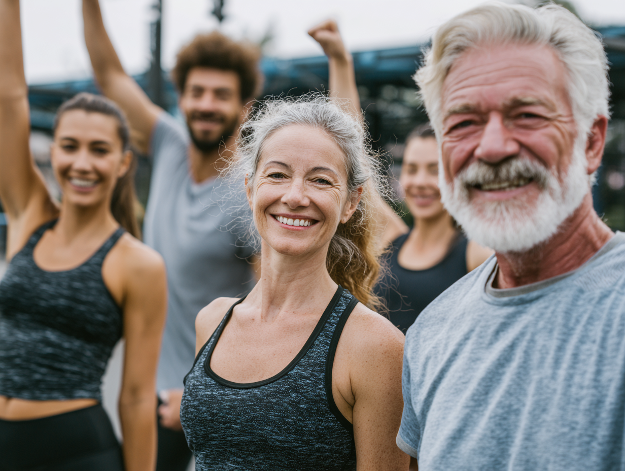 Група людей різного віку займається фітнесом